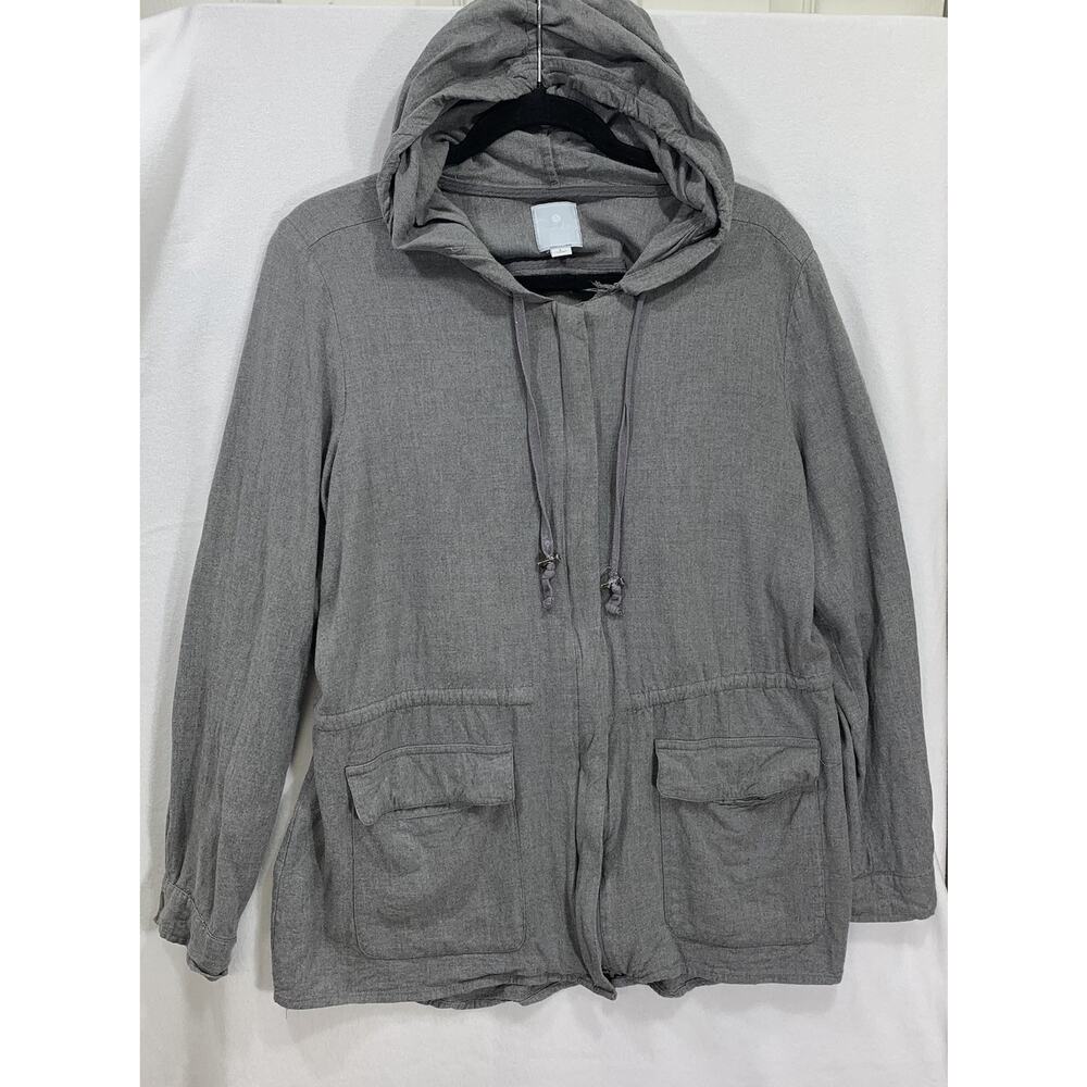 Dressbarn Sunday‎ Jacket Stretchy Full Zip Cotton Gray Fitted Womens Sz Large